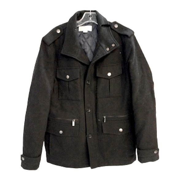 MICHAEL KORS Mens Black Wool Pea Coat Jacket Size Medium - Picture 1 of 3